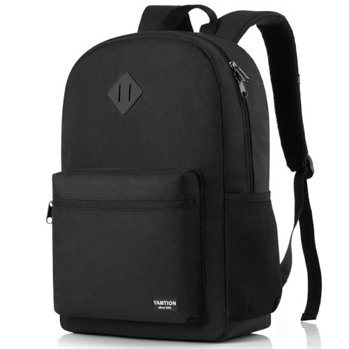 YAMTION Black Backpack for Women Men,Casual School Backpack Teen Boys and Girls 15.6 Inch Laptop Bookbag with USB Charger for College High School Travel Business - color: Black, size: 15.6 inch