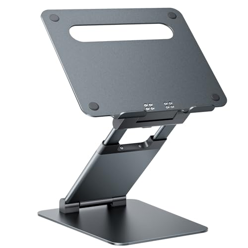 Nulaxy Pull-Out Height Adjustable Laptop Stand for Desk, 22 LB Support | Full Aluminum Standing Desk Holder, Vented Panel, Dual Foldable Design, Compatible with 10-17 Inch Laptops, Office Essentials - color: A-Gray