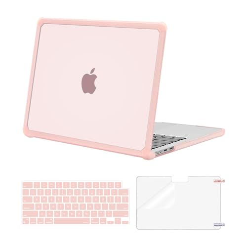 MOSISO Compatible with MacBook Air 13 inch Case M5 2026 M4 M3 M2 2025-2022 | A3449 A3240 A3113 A2681, 3 in 1 Kit Crack-Resistant Heavy Duty Protective Hard Shell Case Cover with TPU Bumper, Pink - color: Pink