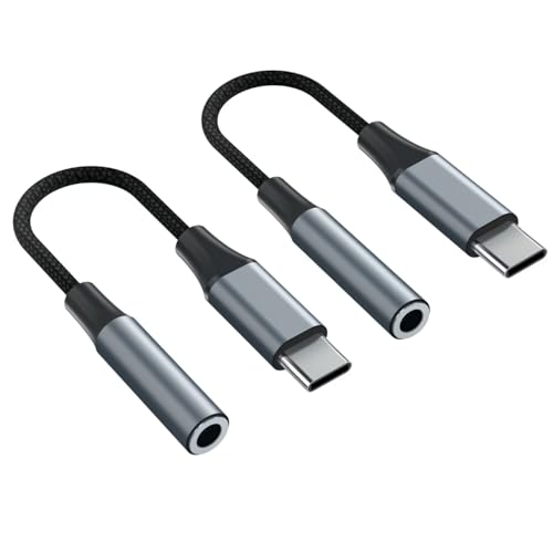2pcs USB C to 3.5mm Female Headphone Jack Adapter | Upgrade Metal Case, Compatible With Samsung S20+/S21 Ultra, iPhone15 16 17, And More USB C Audio Devices - color: Grey, size: 4.6 IN-2PCS