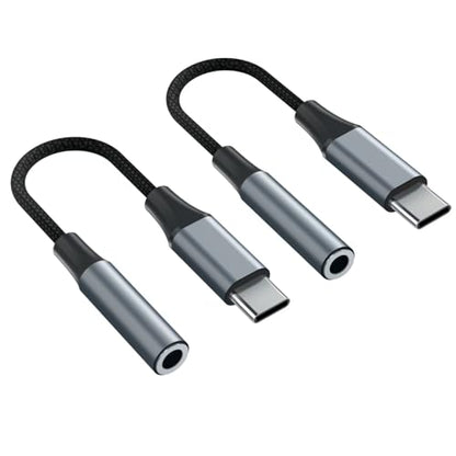 2pcs USB C to 3.5mm Female Headphone Jack Adapter | Upgrade Metal Case, Compatible With Samsung S20+/S21 Ultra, iPhone15 16 17, And More USB C Audio Devices - color: Grey, size: 4.6 IN-2PCS