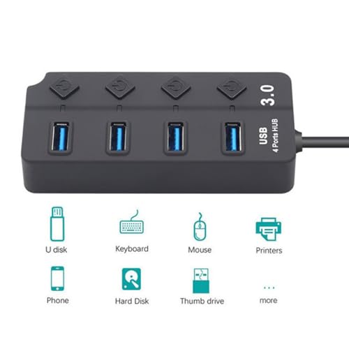 USB3.0 Expansion Hubs For Laptops 4 Port Splitter With Independents Power Switches And Indicators USB Hubs With Individual On/Off Switches