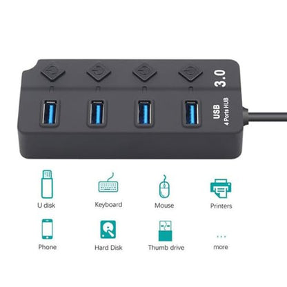 4 Port USB3.0 Hubs with Individual Switches and LED Indicators for Laptop Computer Peripherals Expansion