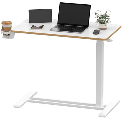 SANODESK 32''Pneumatic Adjustable Overbed Bedside Table with Hidden Casters | Medical Mobile Side End Table Laptop Computer Standing Desk Cart with Tray, Hospital and Home Use,31.5"W x 17.7"D,White Maple - color: White Maple, size: Large
