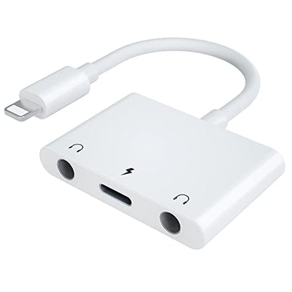 INVERSE NET 3 in1 Lightning to 3.5mm Headphone Adapter for iPhone | Dual Earphone Jack Audio and Charging Adapter, Headphone Splitter for iPhone 14/13/12/11/XS Max/XR/8/7 Plus/6/iPad