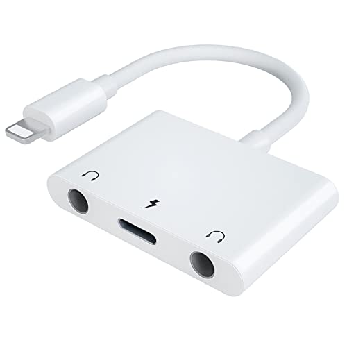INVERSE NET 3 in1 Lightning to 3.5mm Headphone Adapter for iPhone | Dual Earphone Jack Audio and Charging Adapter, Headphone Splitter for iPhone 14/13/12/11/XS Max/XR/8/7 Plus/6/iPad