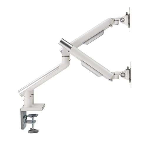 POUT E12 Dual Monitor Arm Mount Stand – Adjustable Full Motion Desk Mount for 17’’-32’’ Screens, Supports 4-22lbs per Arm, VESA 75x75mm & 100x100mm (White/Silver) - color: White/Silver/Daul