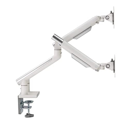POUT E12 Dual Monitor Arm Mount Stand – Adjustable Full Motion Desk Mount for 17’’-32’’ Screens, Supports 4-22lbs per Arm, VESA 75x75mm & 100x100mm (White/Silver) - color: White/Silver/Daul