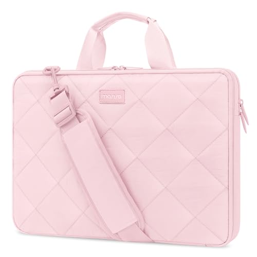 MOSISO 360 Protective Laptop Shoulder Bag, Double Layer Fluffy Padded Laptop Bag with Anti-theft Zipper - color: Pink, size: 16 inch