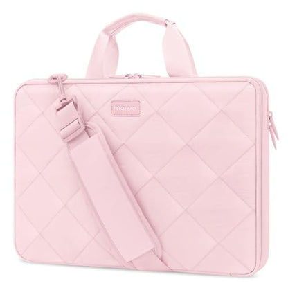 MOSISO 360 Protective Laptop Shoulder Bag, Double Layer Fluffy Padded Laptop Bag with Anti-theft Zipper - color: Pink, size: 16 inch