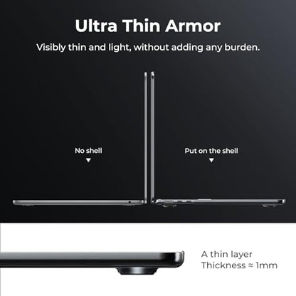 EooCoo Case for MacBook Air 13 inch M5/M4/M3/M2 2026-2022, Matte Black | Invisible Protection From Day One, Slim & Lightweight Design, For Work, Study & Travel - color: Matte Black