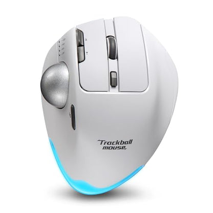 zelotes Wireless Trackball Mouse,Bluetooth Mouse,Rechargeable,4800 DPI, 2-in-1(BT 5.0/3.0+2.4GHz USB Receiver), 8 Buttons,Ergonomic Design,LED Lighting,for Laptop, PC, Pad,White - color: White