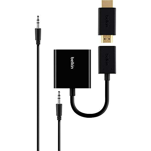 Belkin HDMI to VGA Adapter Kit with 3.5mm Audio, Black | Connects HDMI laptops to VGA projectors and monitors, includes audio output, classroom and conference use