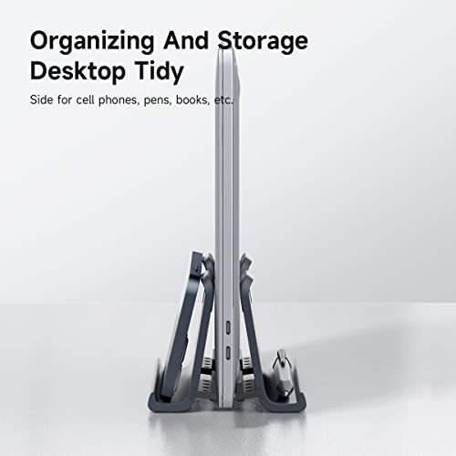 Hagibis Vertical Laptop Stand Desktop for Desk Gravity Locking Holder Dock Save Space Improves Airflow for MacBook Pro, Mac mini, Surface, HP, Dell, Chrome Book (Gen2 Black)