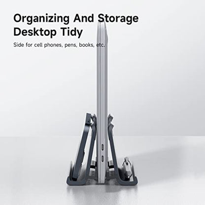 Hagibis Vertical Laptop Stand Desktop for Desk Gravity Locking Holder Dock Save Space Improves Airflow for MacBook Pro, Mac mini, Surface, HP, Dell, Chrome Book (Gen2 Black)