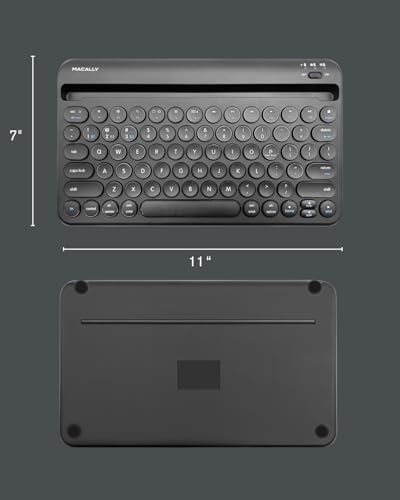 Macally Bluetooth Keyboard for Tablet | Wireless Keyboard for iPad mini/Air/Mini, iPhone (Multi-Device, Built-in Stand, Rechargeable) Easy to Use and Cute Portable - color: Black