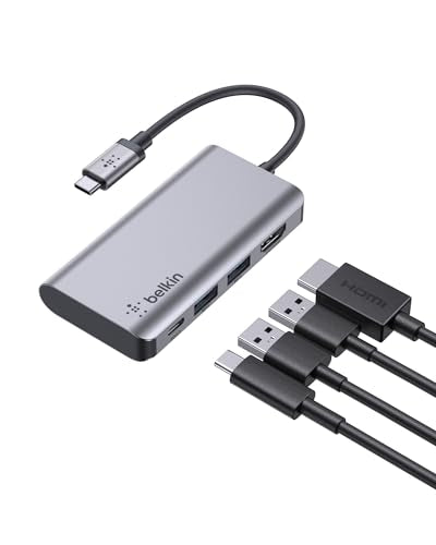 Belkin USB C Hub, 4-in-1 Multi-Port Laptop Dock with 4K HDMI, USB C Docking Station with 100 Watt Pass-Through Power Delivery, 2 X USB A Ports For MacBook Pro, Air, iPad Pro, Chromebook and More - style: 4-in-1 USB-C Hub
