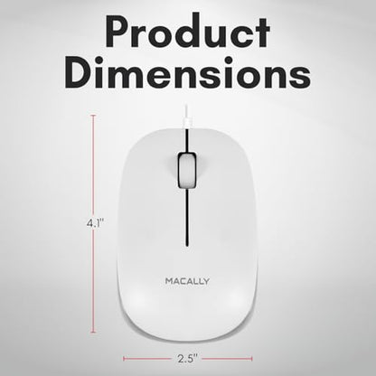 Macally USB Wired Mouse for Mac and Windows - Plug and Play 3 Button Corded Computer Mouse Wired for MacBook Pro/Air, Apple iMac, Laptop, PC Desktop, Notebook, Scroll Wheel Layout with Long Wire Cord