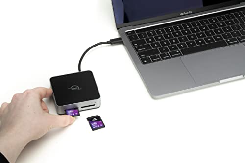 OWC Atlas Dual SD Card Reader with USB-C 10Gb/s | Simultaeously access two SDXC UHS-II cards at full speed - Built-in cable with storage - USB-C port for longer cable use - size: Dual SD