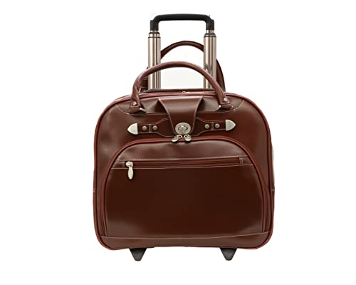 MCKLEIN REDWOOD, 15" Leather Wheeled Ladies' Laptop Briefcase - color: Red, size: 15.75"x5.5"x14"