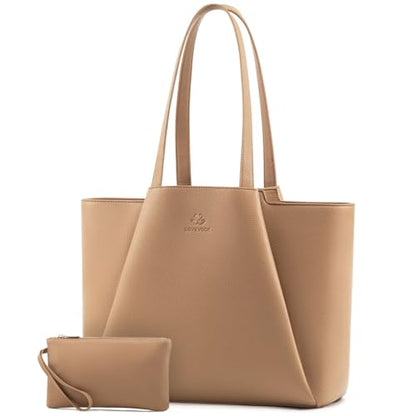 LOVEVOOK Laptop Tote for Women - 15.6 Inch Faux Leather Laptop Bag with Clutch, Large Capacity Office Purse Computer - color: Deep Apricot, size: 15.6 inch