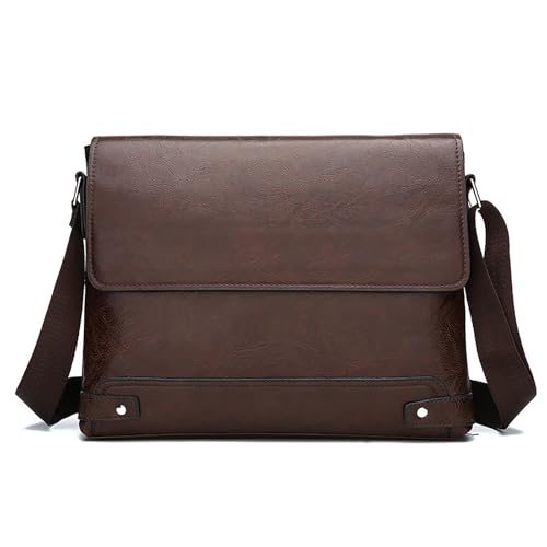 PORT&LOTUS Messager Bags for Men Small Men's Shoulder Bag for Men PU Leather Crossbody Purses for Men - color: C Dark Brown Medium Size