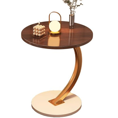 Round Side Tables Living Room Wood Carbon Steel Engineering Structure Sofa Side Table Space-Saving Side Tables Bedroom for Living Room Bedroom(Brown) - color: Brown