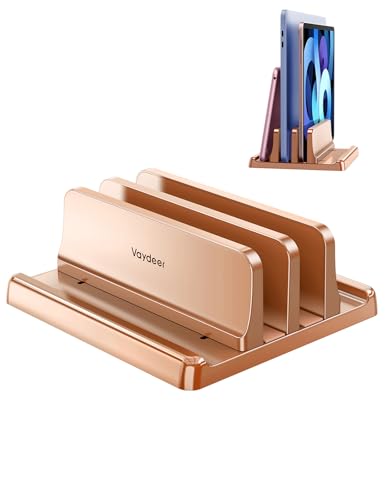 Vaydeer Vertical Laptop Stand for Desk, Dual Slots Plastic Laptop Holder with Space Saving 4-in-1 Design, Adjustable Laptop Stand Supports MacBook, Chromebook, Surface, Dell (Rose Gold) - color: Rose Gold