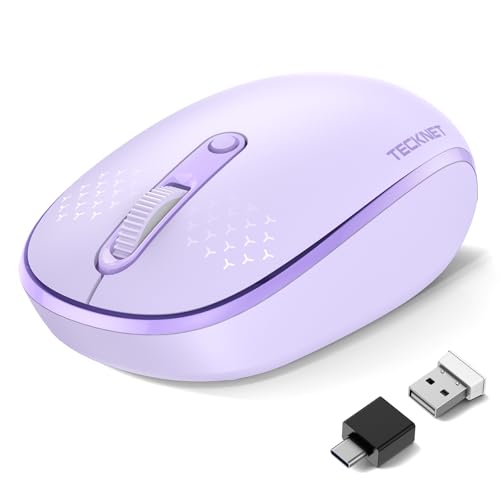 TECKNET Bluetooth or 2.4GHz Wireless Silent Mouse,Multiple Colors Available | 4 Buttons Portable Cordless Mice for Chromebook, Laptop, PC, Mac - color: Purple