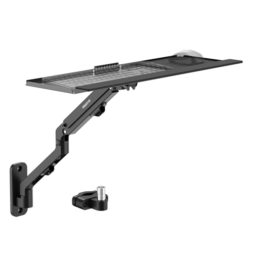 Mount-It! Keyboard Wall Mount & Pole Mount, Swivel Keyboard & Mouse Tray | Wall or pole mounted keyboard and mouse tray that swings out of the way, spring arm tilts 85°, swivels 90°, extends to 21.8" - style: Keyboard