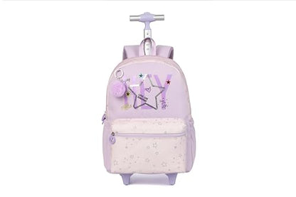 Kids Backpack for Girls Luggage School Trolley Bag with Lunch Box 3pc Set (HEY PURPLE) - color: Hey Purple