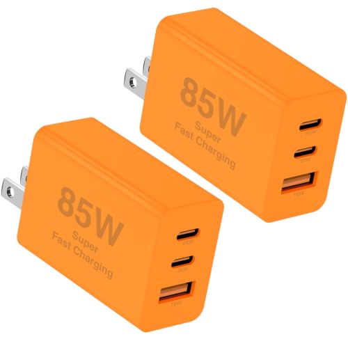 85W Dual USB C Charger Block, 3-Port Fast USB-C Power Adapter Wall Charger Plug Type C Charging Adapter for Laptop & Tablets/Android Phones iPhone 17/16/15 Pro Max, iPad Pro/Air/mini - color: Orange