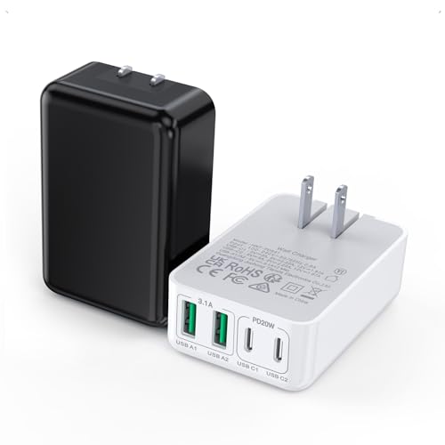 40W USB C Flat Charger Block, 2-Pack Fast Charge Cube Powered Multi-Port Wall Plug Power Adapter Type C Brick for iPhone 17/16/16 Pro 15/15 Pro Max/14/14 Pro Max/13/13 Pro Max, Motorola, Huawei - color: White+Black