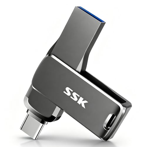 SSK 128GB Flash Drive up to 450MB/s Thumb Drive USB C+A 3.2 Memory Stick | Support OTG,Dual Connection,1GB in 2.3s,2 in 1 Pendrive for iPhone 15/16/17/Android/Laptop,Zinc Alloy Keyhole - size: 128GB