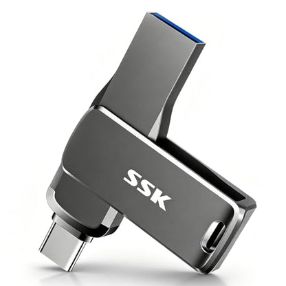 SSK 128GB Flash Drive up to 450MB/s Thumb Drive USB C+A 3.2 Memory Stick | Support OTG,Dual Connection,1GB in 2.3s,2 in 1 Pendrive for iPhone 15/16/17/Android/Laptop,Zinc Alloy Keyhole - size: 128GB