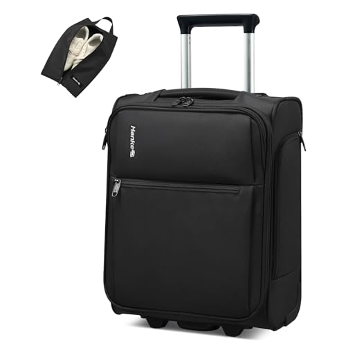 Hanke Underseat Carry On Luggage with Wheels, 17 Inch Rolling Bag, Black | Fits 15.6 Inch Laptop, Shoe Bag Included, Small Suitcase, Softside, Trolley Sleeve, Water-Resistant, 30L Personal Item - color: Black, size: 17 Inch Underseat Plus