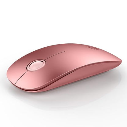 RAPIQUE Bluetooth Wireless Mouse, BT5.1+2.4G Slim Dual Mode, Rose Gold | Quiet clicks, Low Power, 1600 DPI, USB-A Receiver, Portable design, Works with MacBook, Laptop, iPad Pro/Air and Tablet - color: Rose Gold