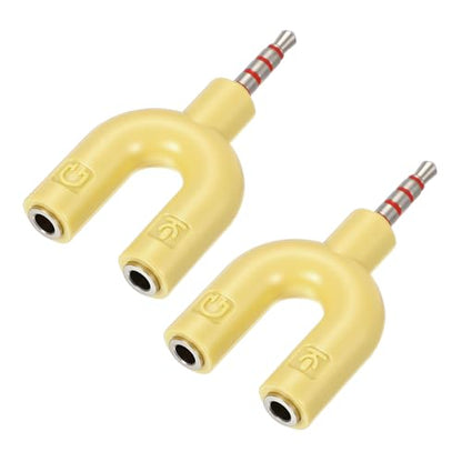 MECCANIXITY 2Pcs Headset Mic Splitter Adapter, 3.5mm Male to Dual Female Y Splitter Microphone and Audio Jack Adapters for PC Laptop Smartphone, Yellow - color: Yellow