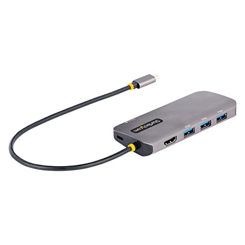 StarTech 6-in-1 USB-C Hub, 4K HDMI HDR10, 3X USB-A 5Gbps, GbE, 100W | USB 5Gbps hub, 100W laptop charging, Cable management, Shared USB-C power and USB 2.0 data, macOS iPadOS Linux ChromeOS - style: 6-IN-1