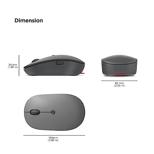 Lenovo Go USB-C Essential Wireless Mouse, 2.4 GHz Nano USB-C Receiver, Adjustable DPI, Rechargeable Battery, Ambidextrous, GY51C21210, Grey - color: Essential
