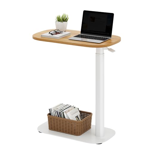 SANODESK Small Standing Desk Pneumatic Height Adjustable Small Sit Stand Desk Laptop Desk Overbed Table Computer Cart for Home Office Computer Workstations(23.6" W x 13.8" D,Maple) - color: Maple, size: 24x14