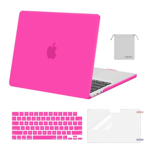 MOSISO Compatible with MacBook Air 13 inch Case M5 2026 M4 M3 M2 2025-2022 | A3449 A3240 A3113 A2681, Hard Shell&Keyboard Cover&Screen Film&Pouch for MacBook Air 13.6 inch Case, Bright Rose - color: Bright Rose