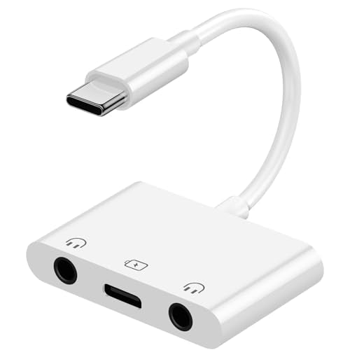 Vcddom USB C to Dual 3.5mm Audio Headphone and Charger Adapter, 3 in 1 USB C to 3.5mm Jack Audio Adapter with 60W Fast Charging Compatible with iPhone 17/16, Galaxy S25/S24/S23, Google Pixel 10/9