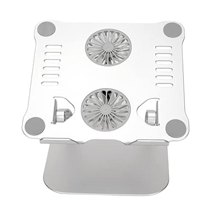 Aluminum Alloy Laptop Stand with 2 Cooling Fans, Foldable Adjustable Laptop Cooling Stand for 10 to 17.3in Laptops, Ergonomic Portable Holder with Dual Fan Heat (Silver) - color: Silver