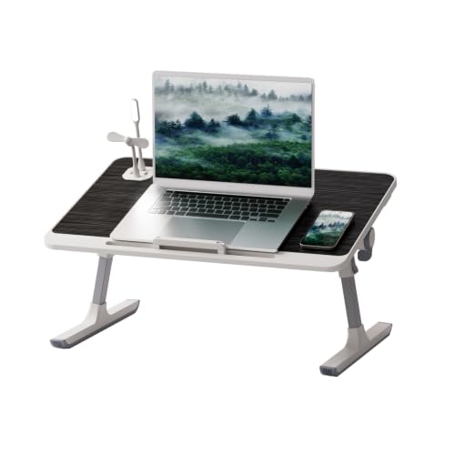 5-Level Height Adjustable Lap Desk, Foldable Bed Desk Laptop Stand with Cooling Pad, Portable Multifunctional Bed Table Tray, Mini Computer Work Reading Gaming Desk for Bed, Sofa, Dorm and Floor