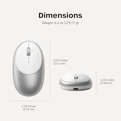 Satechi M1 Wireless Bluetooth Mouse, USB-C Rechargeable, Compact & Portable, for MacBook Air/Pro/Neo, iPad Air/Pro, iPad mini, Mac mini, iMac & Windows - Silver - color: Silver