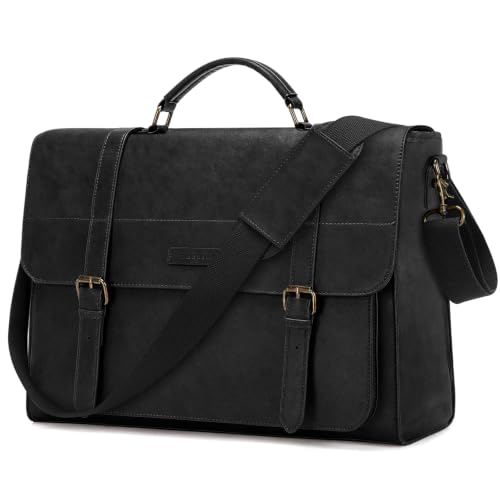 RAINSMORE Messenger Bag for Men 17” PU Laptop Flap Retro Briefcase Waterproof Satchel Bag for Office Business Travel College - color: Black