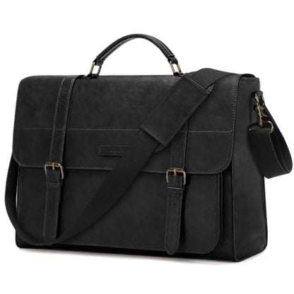 RAINSMORE Messenger Bag for Men 17” PU Laptop Flap Retro Briefcase Waterproof Satchel Bag for Office Business Travel College - color: Black