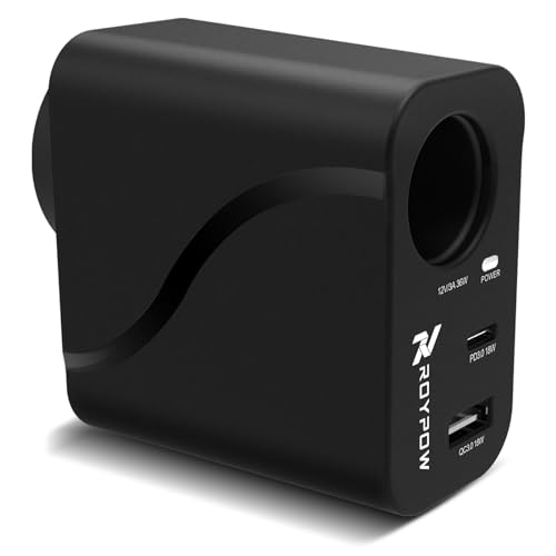 RoyPow AC to DC Converter, 110V/120V to12V Converter, 36W USB C Charger with Car Cigarette Lighter Socket, 3-Ports Wall Charger 18W PD3.0 Travel Plug 110V/120V to 12V/3A Power Adapter for iPhone, iPad - size: 12V/3A