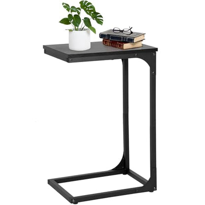 PayLessHere C Shaped End Table with Adjustable Feet,Small Side Table for Couch,Sofa Table with Metal Frame for Living Room,Bedroom,Bedside,Black - color: Black